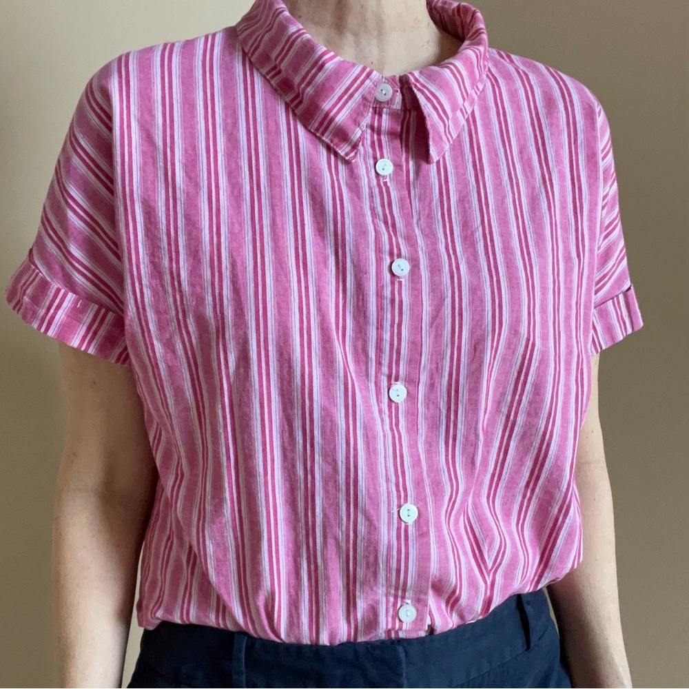 Striped Pink Tie-Front Women's Top - Picture 8 of 8